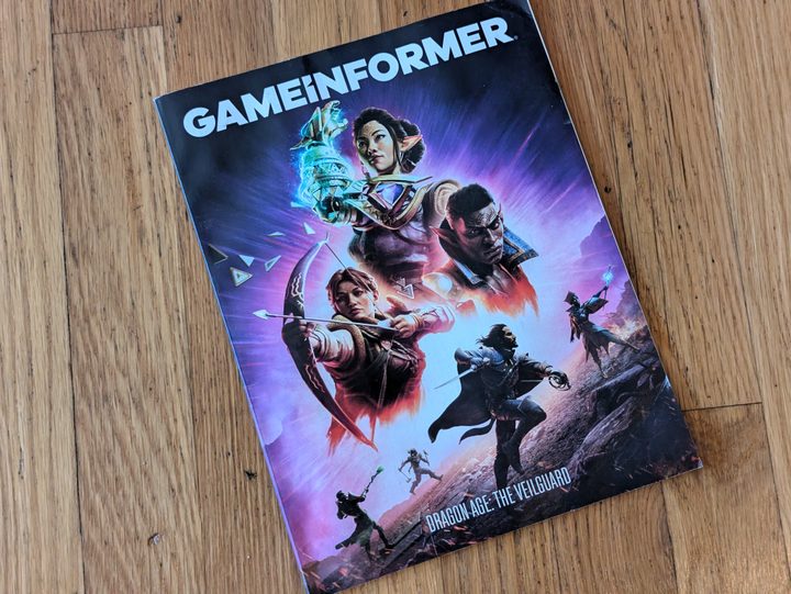 The last full print issue of Game Informer. It's about Dragon Age: The Veilguard, which has the characters on the cover.