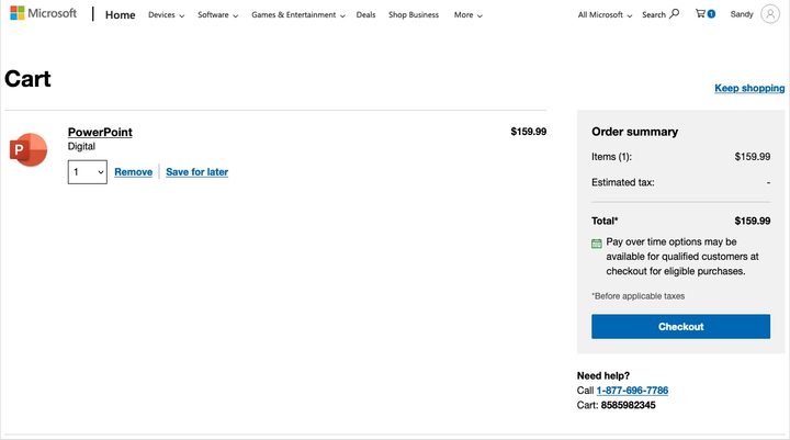 Checkout page for PowerPoint.