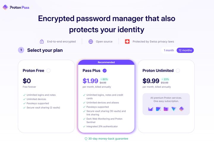 Proton Pass comes in a free and paid version, or in a bundle of services.