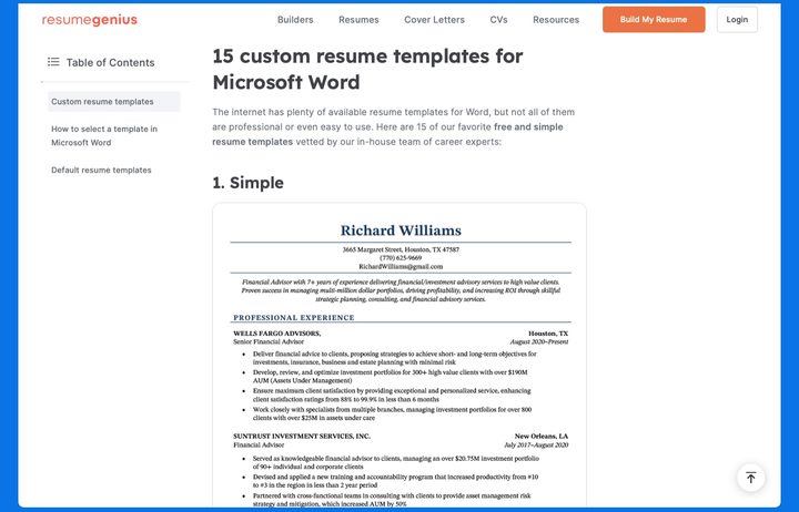 Resume Genius Word resume templates.