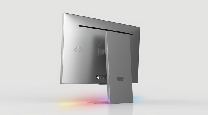 The Samsung Odyssey 3D monitor shown from the back.