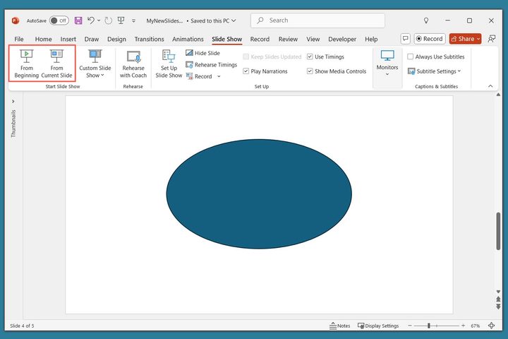 From Beginning or Current Slide in PowerPoint.