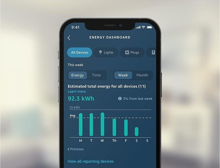 The Amazon app showing an energy dashboard.