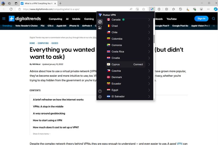 The Proton VPN browser extension lets me secure my browser privacy while apps connect at full speed over my normal network.