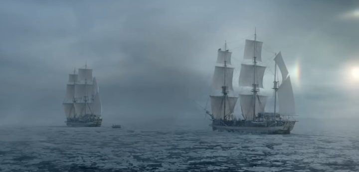 Two ships sailing on ice-covered waters in "The Terror."