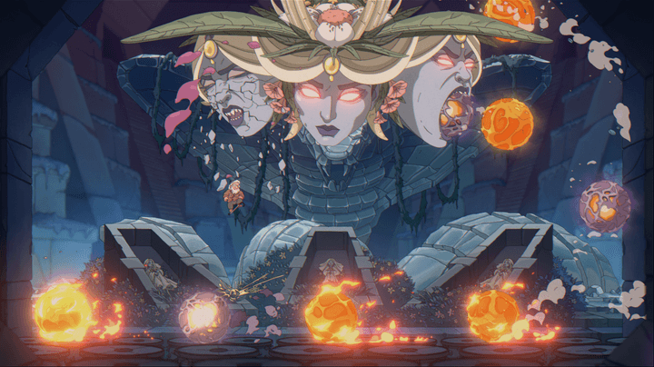An old man dodges a three-headed boss in The Eternal Life of Goldman.