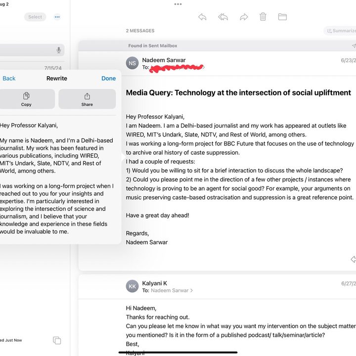 Apple Intelligence Writing Tools test case 3.