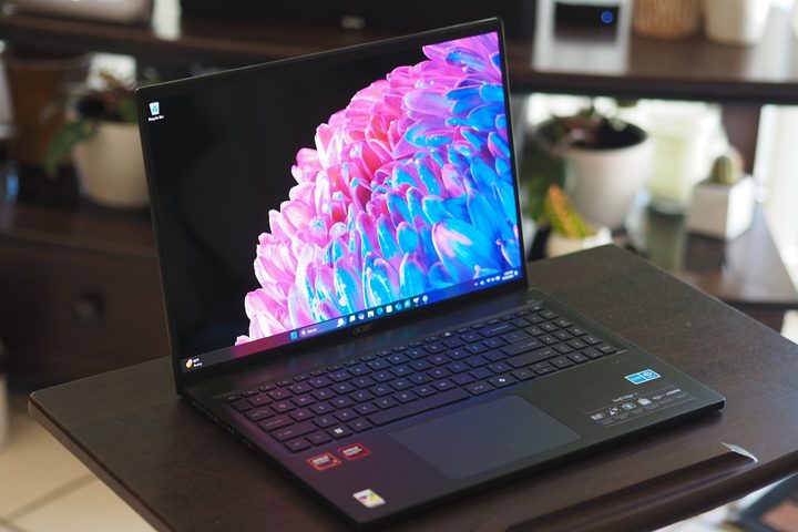 Acer Swift Edge 16 2024 front angled view showing display and keyboard.
