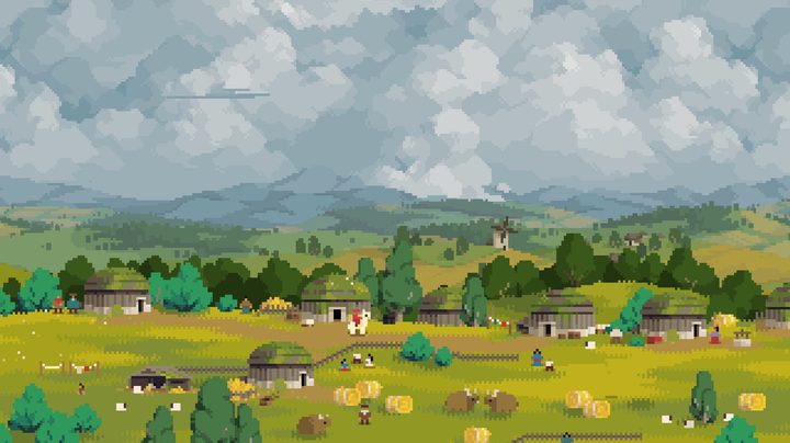 Characters mill around a village in Arco.