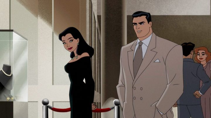 A man talks to a woman in Batman: Caped Crusader.