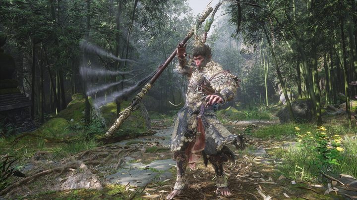 The image shows the player's character wearing the full Monkey King armor set.