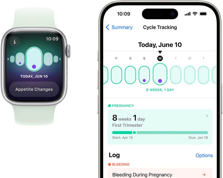 New cycling tracking tools shown on iPhone and Apple Watch.
