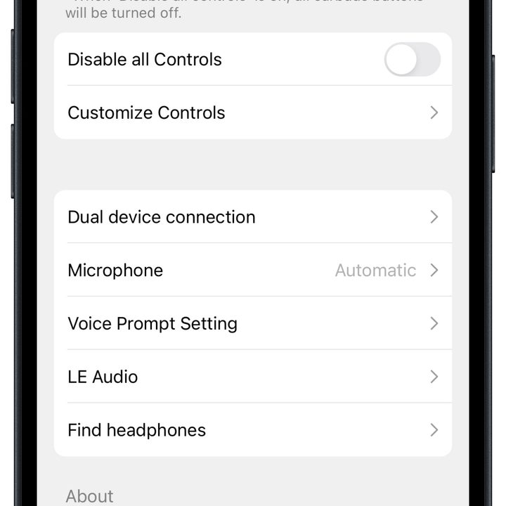 Earfun app for iOS: deeper settings.
