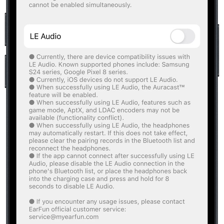 Earfun app for iOS: LE Audio.
