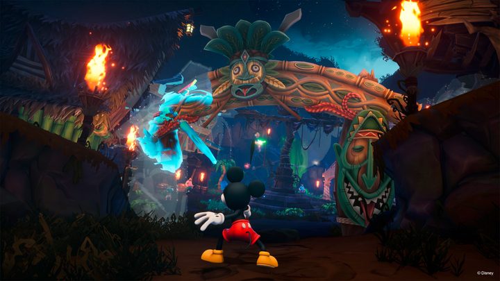 Mickey Mouse paints a gate in Epic Mickey Rebrushed.
