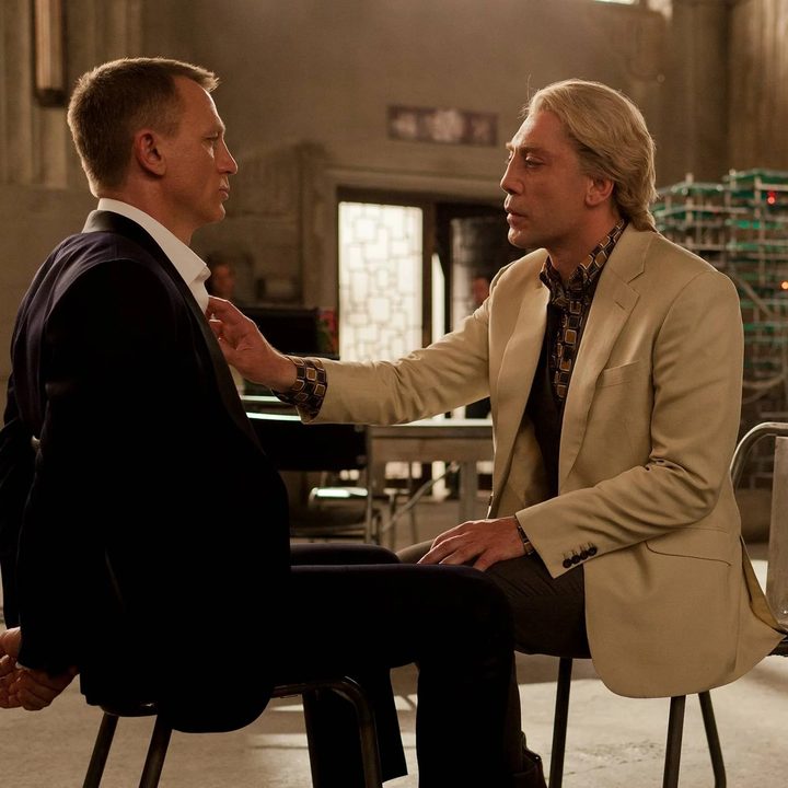 Javier Bardem's Silva interrogates/flirts with Craig's James Bond in Skyfall.