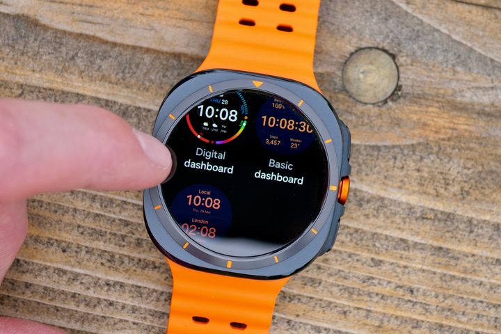 A person changing the watch face on the Samsung Galaxy Watch Ultra.