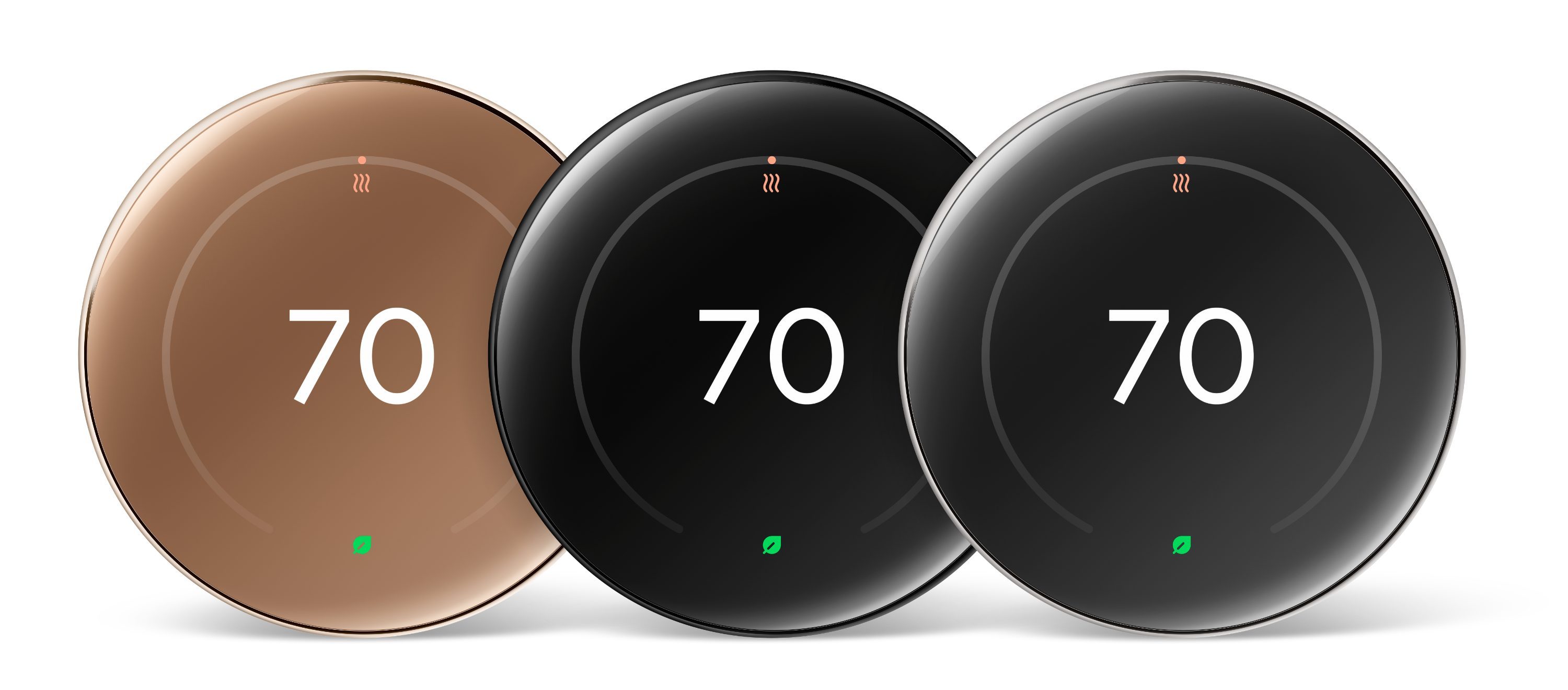 The three colors of the Nest Learning Thermostat (4th Gen).