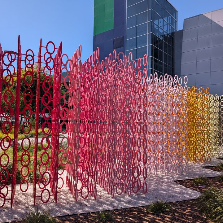 Color ring sculptures at Googleplex.