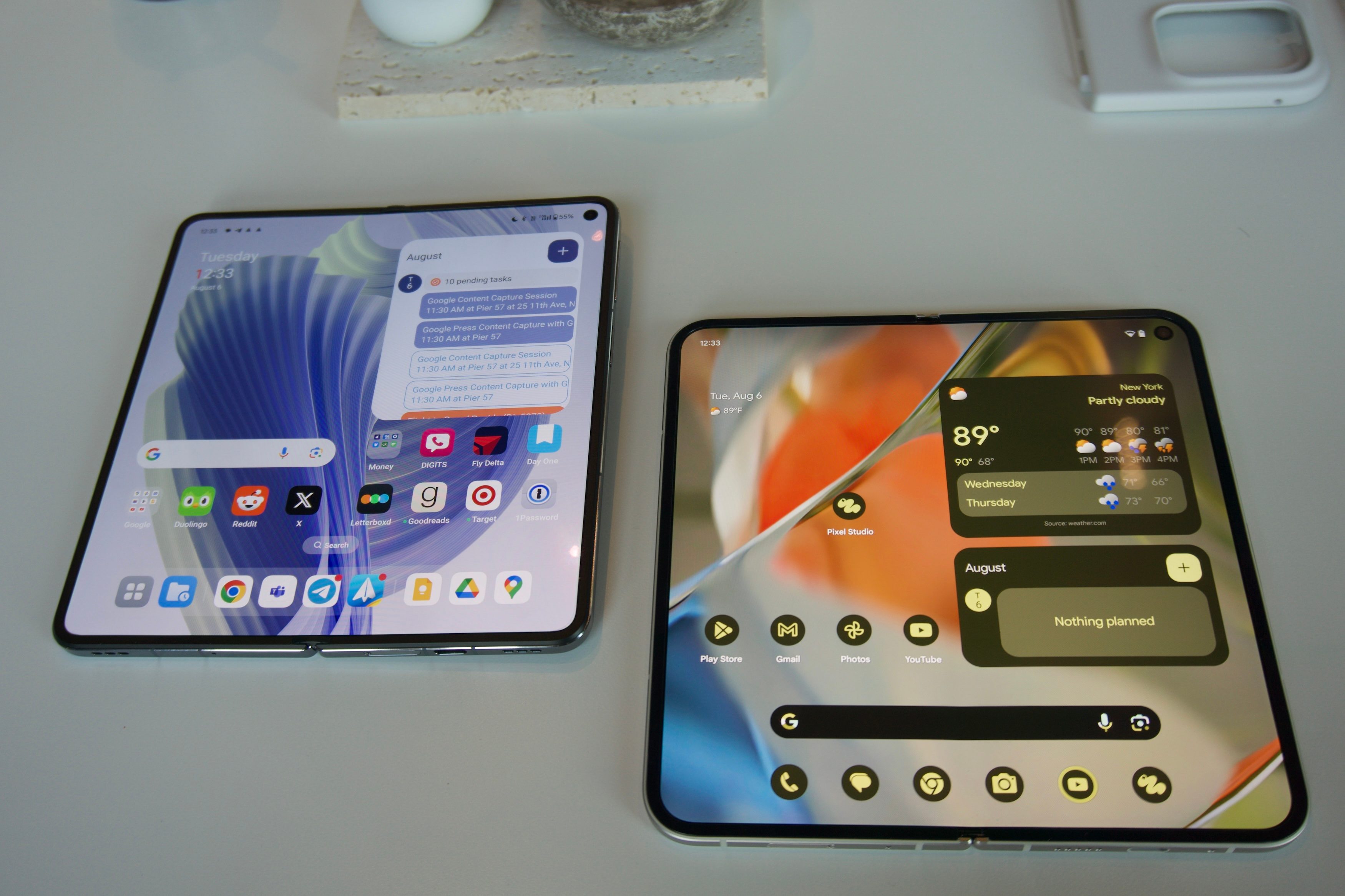 The OnePlus Open next to the Google Pixel 9 Pro Fold.