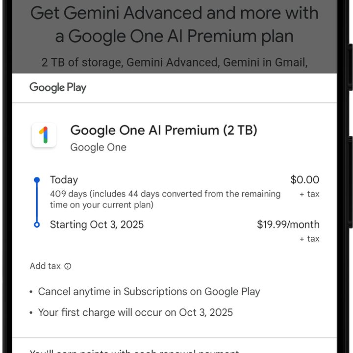 Signing up for Gemini Advanced in the Gemini app.