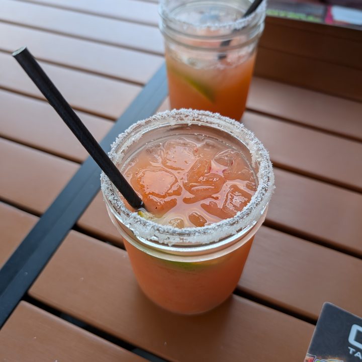 A photo of a margarita on a table outdoors, taken with the Google Pixel 9 Pro XL.