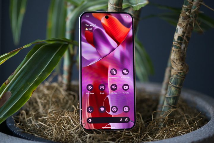 The Google Pixel 9 Pro XL with its display on.
