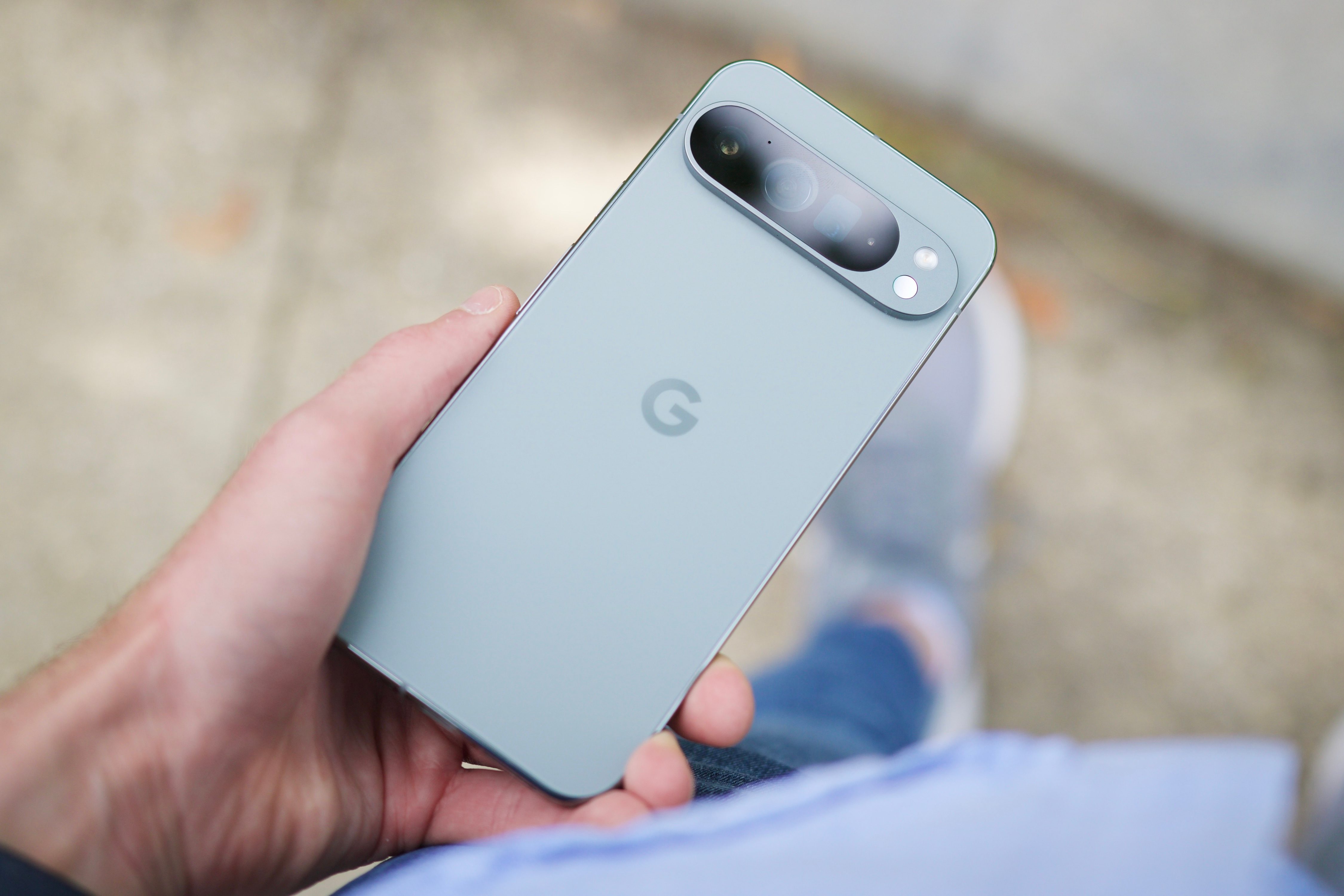 Someone holding the Google Pixel 9 Pro XL, showing the back of the phone.