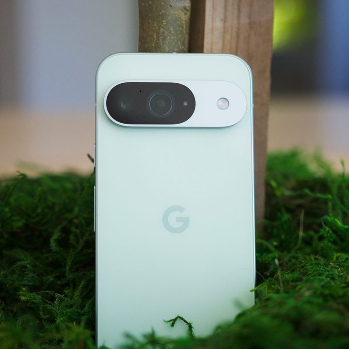 The Google Pixel 9 sitting upright.