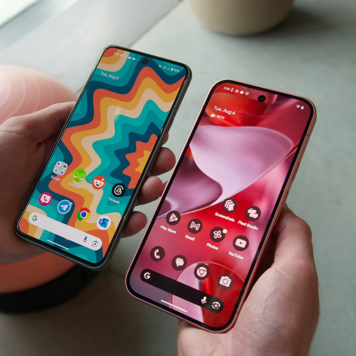 The Google Pixel 8 next to the Google Pixel 9.