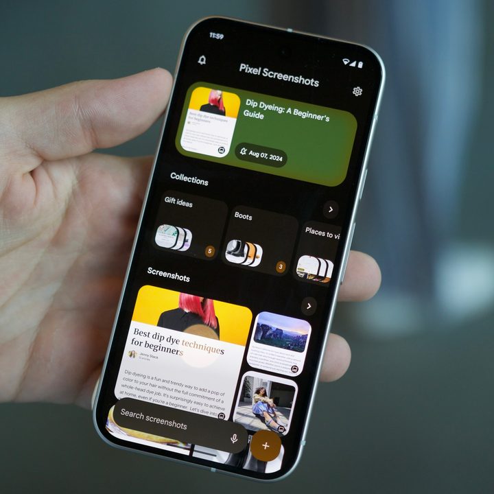 Google Pixel Screenshots app running on a Google Pixel 9.