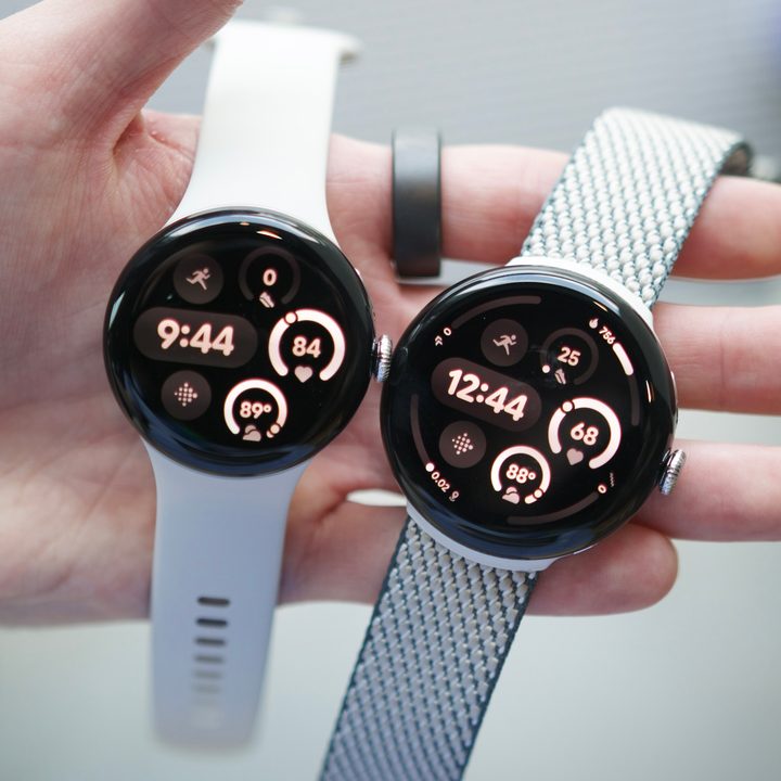 The 45mm and 41mm Google Pixel Watch 3 models next to each other.