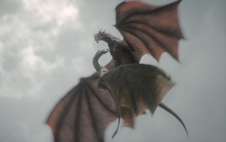 Two dragons duel in the sky in House of the Dragon.