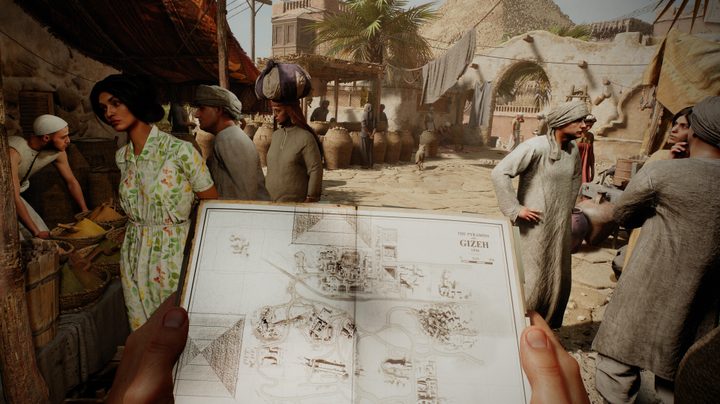 Indiana Jones uses a map to navigate a bazaar in Indiana Jones and the Great Circle.