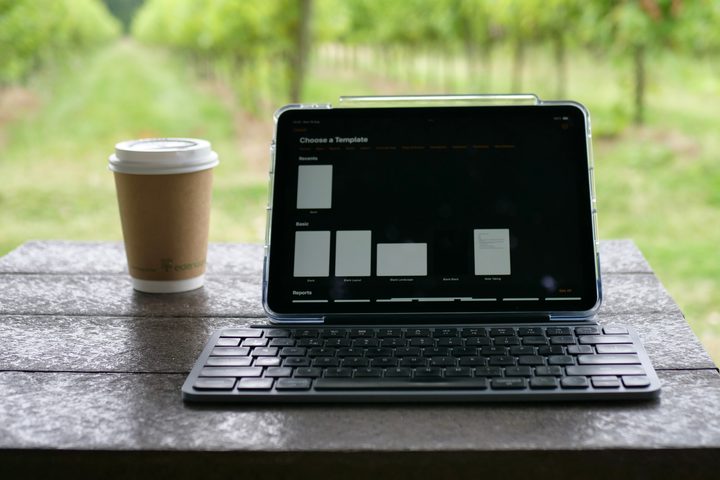 The iPad Air 2024 in a Zagg Crystal Palace folio case with the Keychron B1 Pro keyboard.