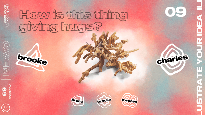 A prompt in The Jackbox Naughty Pack asks how a weird shape gives hugs.