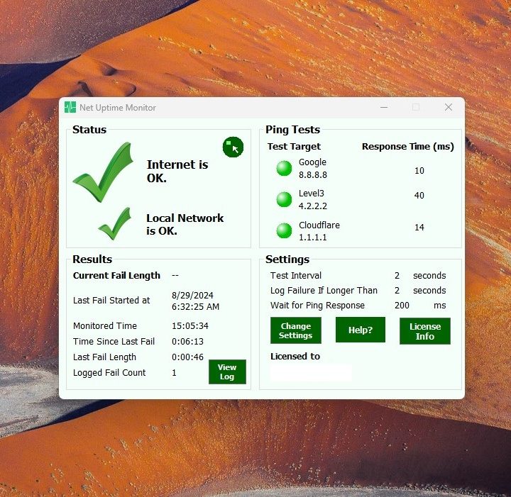 A screenshot from Net Uptime Monitor.