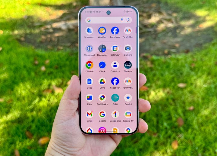 Pixel 9 Pro in Rose Quartz showing app drawer.