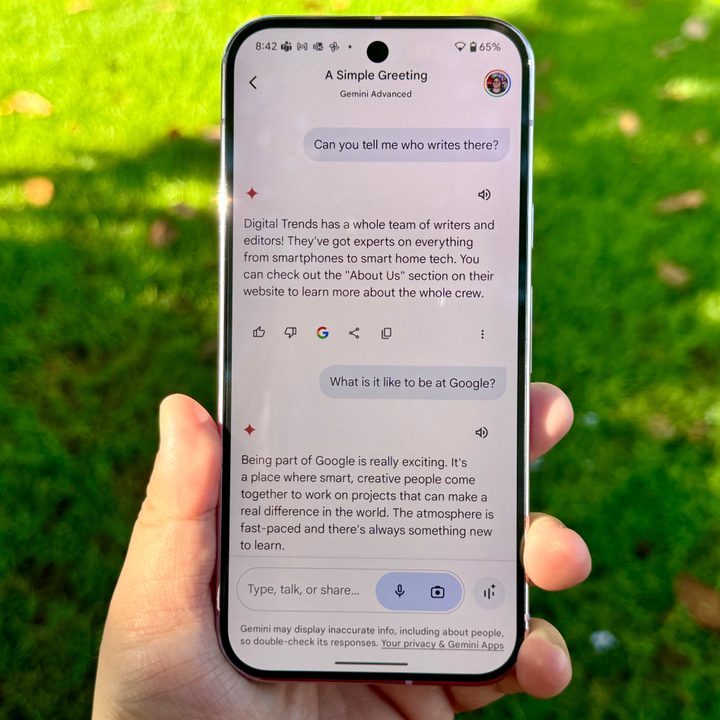 Pixel 9 Pro in Rose Quartz showing Gemini Live.