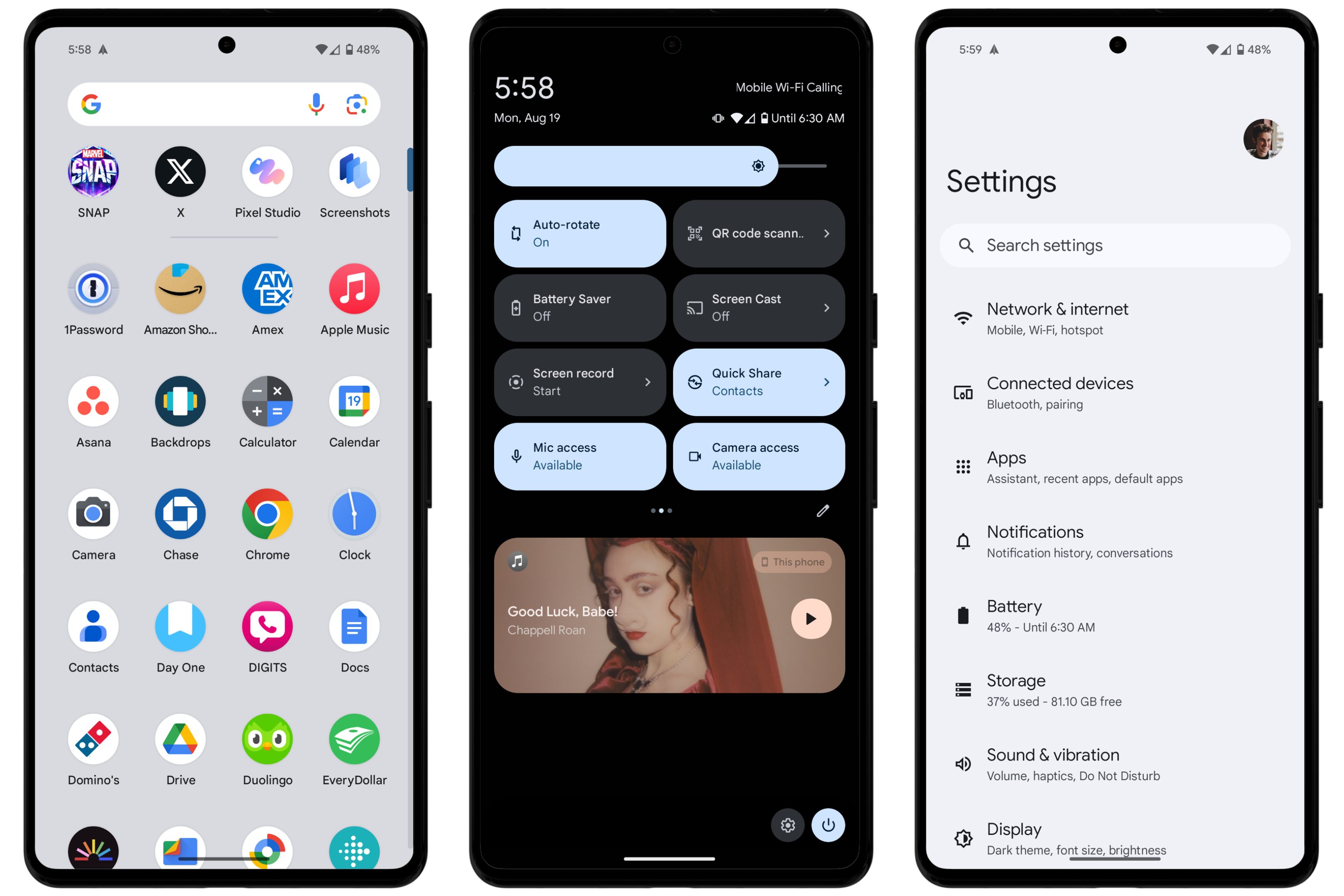 Screenshots of the Pixel 9 Pro XL's software.