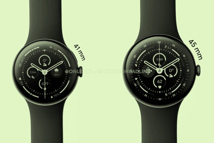 Leaked render depicting Google Pixel Watch 3 in two sizes.