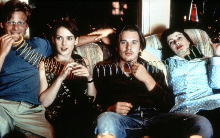 Four people sit on a couch in Reality Bites.