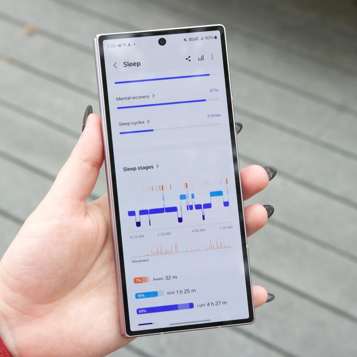 Galaxy Ring sleep tracking results in the Samsung Health app.