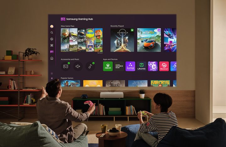 A handout image of the Samsung Gaming Hub on the Premiere 9 projector.