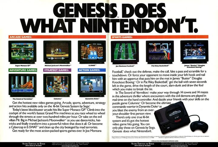A sega Genesis magazine ad says "Genesis does what Nintendon't."