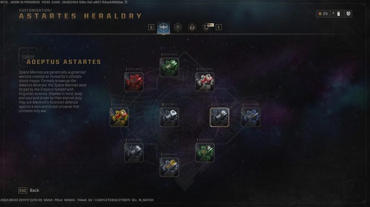 A customization menu appears in Warhammer 40,000: Space Marine 2.
