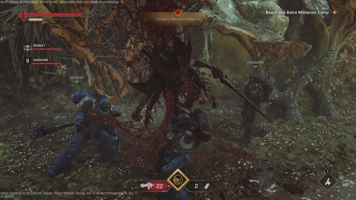 A player impales a Tyranid in Warhammer 40,000: Space Marine 2.