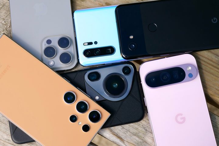 A close-up photo of various phone camera modules.
