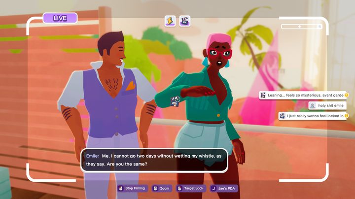 Two characters stand next to each other in The Crush House.