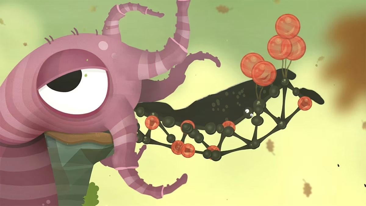 A goo bridge emerges from a creature's mouth in World of Goo 2.